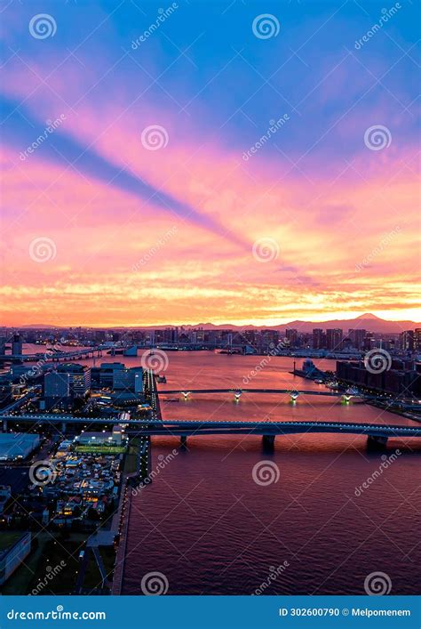 Mount Fuji As Seen from Tokyo with Dramatic Sunset Stock Photo - Image ...