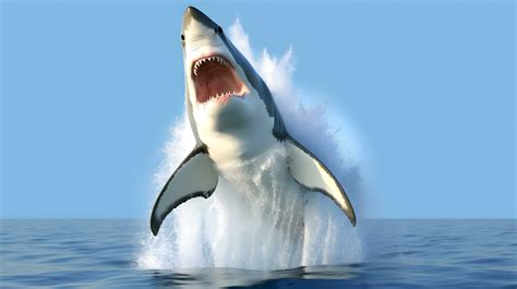 Great white shark jumping out of water at ocean. 25481767 Stock Photo ...