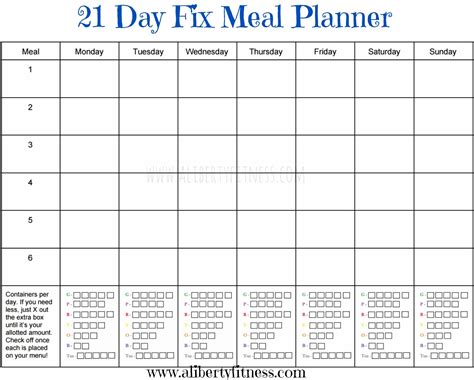 21 Day Fix Printable Meal Planner