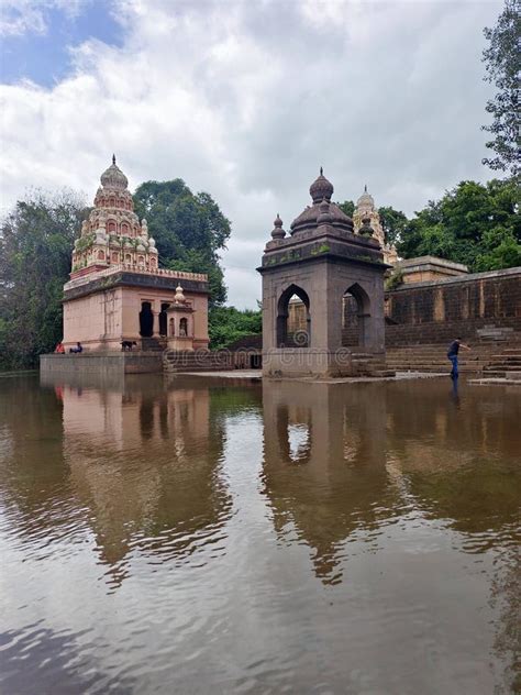 Wai, Maharashtra, India, 18 September 2022, Temple on Krishna Ghat in Monsoon Season, Bank of ...