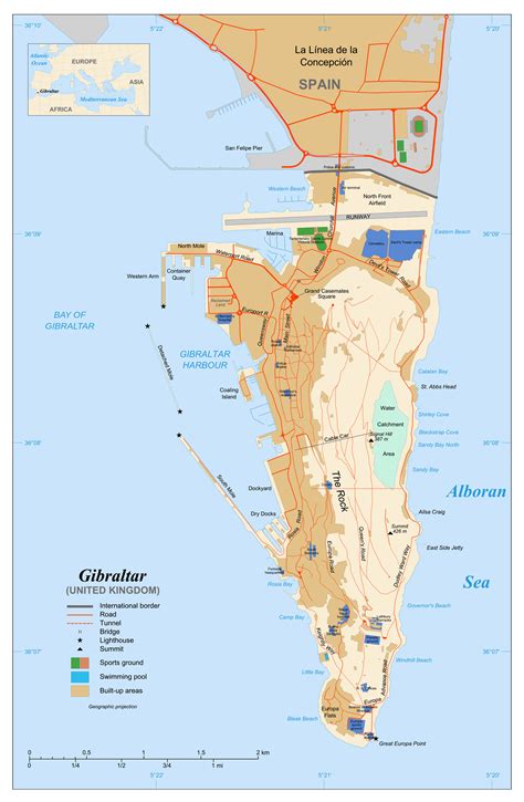 Large detailed map of Gibraltar with roads | Gibraltar | Europe | Mapsland | Maps of the World