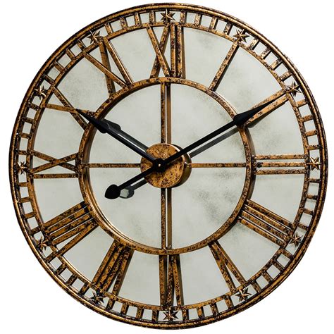 Large Gold Clock with Antiqued Mirror Face | Gold Mirror Wall Clock