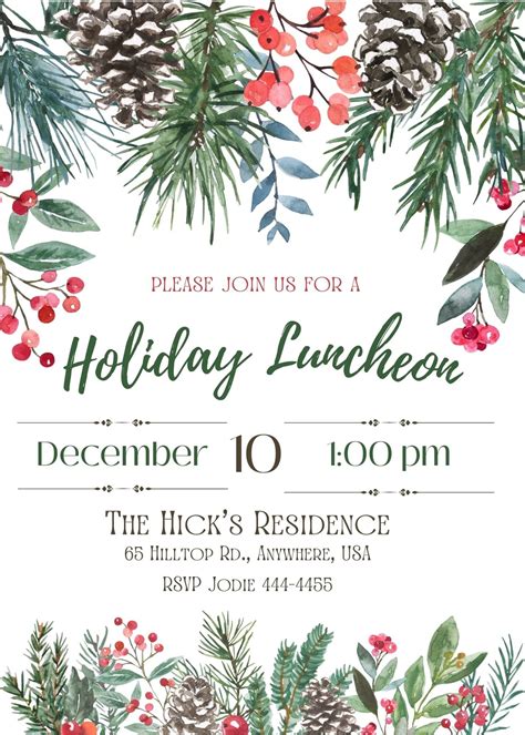 Holiday Luncheon Invitation INSTANT DOWNLOAD Christmas Party Invite Printable Invite Christmas ...