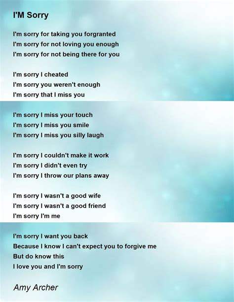 I'M Sorry Poem by Amy Archer - Poem Hunter