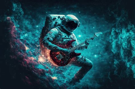 Contemporary Abstract Art of Astronaut Playing Guitar in Space Stock Illustration - Illustration ...