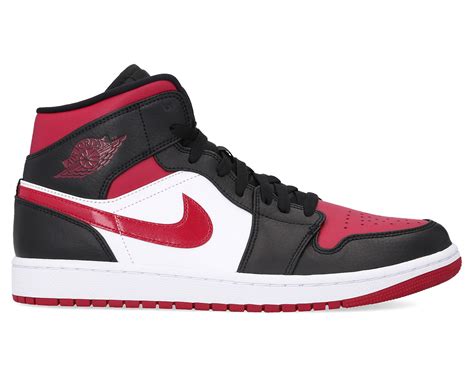 Nike Men's Air Jordan 1 Mid Sneakers - Black/Noble Red/White | Catch.co.nz