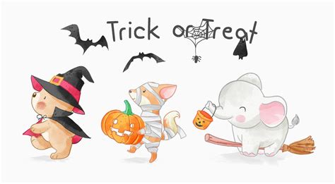 trick or treat with cute animals in Halloween costume illustration 7933826 Vector Art at Vecteezy