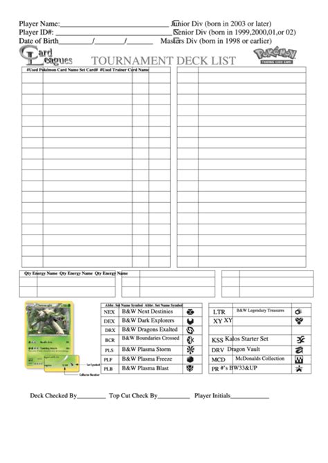 Pokemon Game Tournament Deck List Template printable pdf download