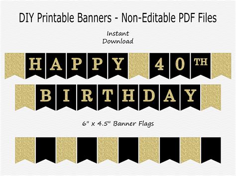 Happy 40th Birthday Banner Black & Gold Glitter 40 Party | Etsy