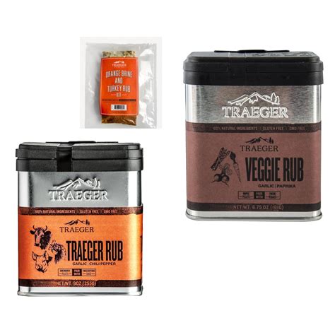 Traeger 3-Pack Orange Brine & Turkey Rub, Traeger Rub & Veggie Rub ...