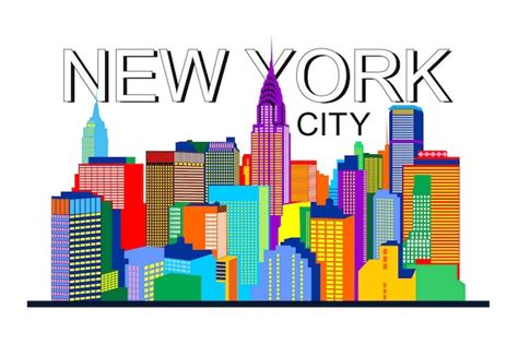 Premium Vector | NYC New york Colorful aerial view city skyline in ...
