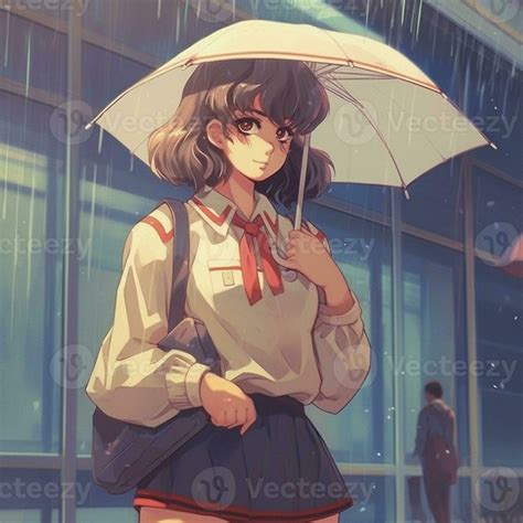 anime girl with umbrella in the rain. generative ai. 28428947 Stock ...