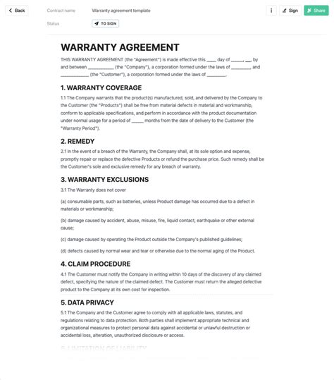 Warranty agreement template - free to use