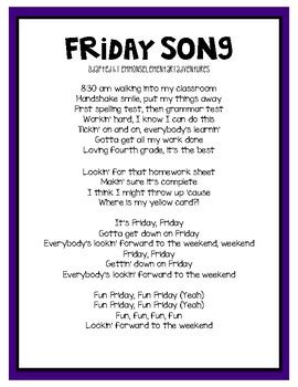 Friday Song by Emmons' Elementary Adventures | TPT