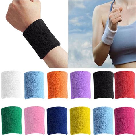 Men & Women Sports Sweatband Terry Cloth Wrist Sweat Bands Tennis Squash Badminton Basketball ...