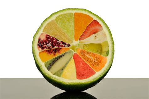 Lime Half With 11 Different Fruits Inside Royalty Free Stock Photos ...