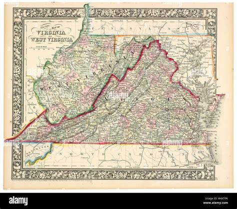 County map of Virginia and West Virginia Stock Photo - Alamy