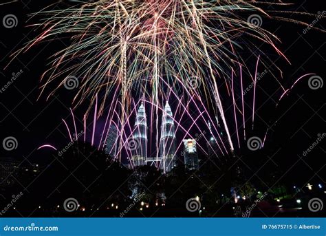 Fireworks in Kuala Lumpur stock image. Image of lumpur - 76675715