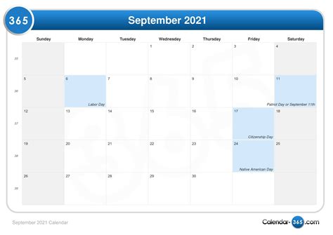 Sep 2021 September 2021 Calendar | Printable March