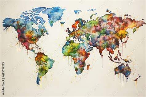 watercolor world map drawing. Generative AI Stock Illustration | Adobe ...