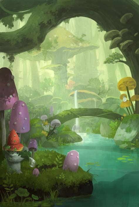 Mushroom forest, 지우(JIWOO) | Forest illustration, Forest art, Fantasy art landscapes