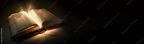 Shining Holy Bible - Ancient Book banner, illuminated message, generative ai Stock Illustration ...