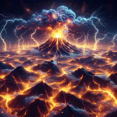 Premium Photo | Frances Cantal Volcano explodes with lightning thunder 8k art