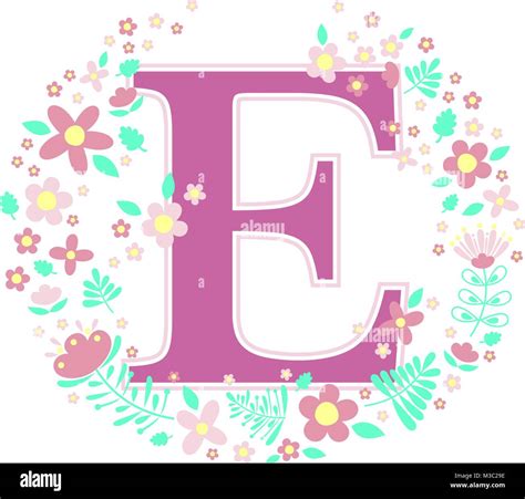 initial letter e with decorative flowers and design elements isolated on white background. can ...