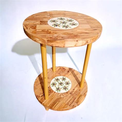 Olive Wood Furniture Side Table With ceramic