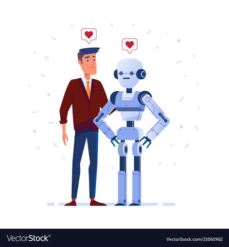 Robot and human in love Royalty Free Vector Image