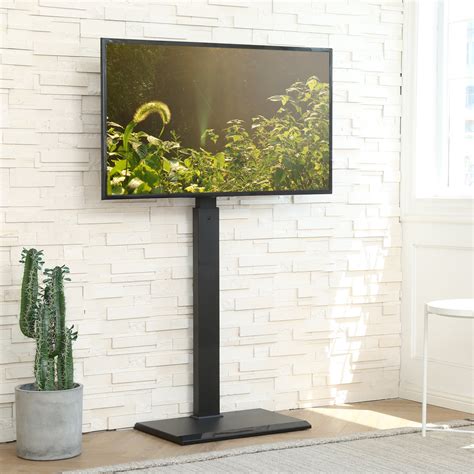 Modern Floor TV Stand up to 55 inch TV, Black Television Stand with Swivel Mount Base, Height ...