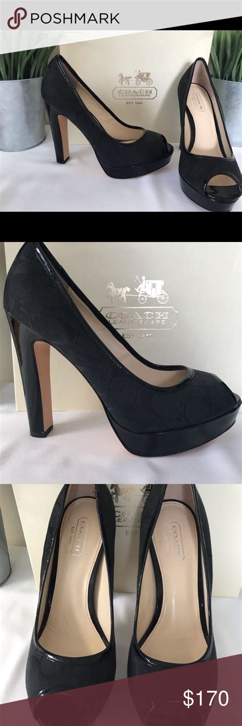 COACH Breana Signature Monogramed Heels in Black! | Peep toe, Heels ...