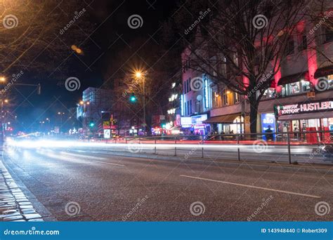 Night View of Reeperbahn Street in Red Light District of Hamburg ...