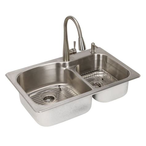 Glacier Bay All-in-One Dual Mount Stainless Steel 33 in. 2-Hole Double Bowl Kitchen Sink ...