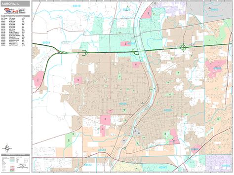 Aurora Illinois Wall Map (Premium Style) by MarketMAPS