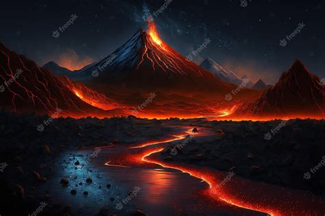 Premium Photo | Image Night fire mountain and the wit of the volcanic landscape high resolution ...