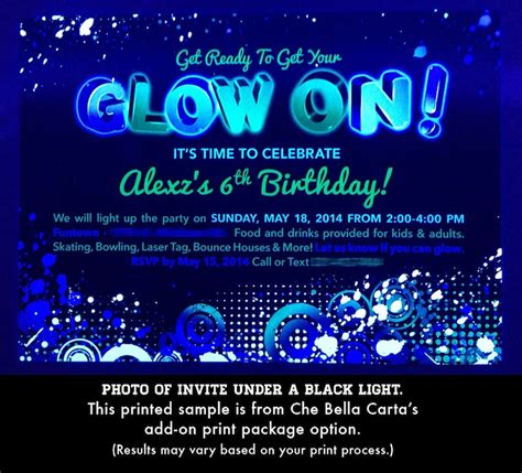 Glow Neon Black Light Party Customized Printable Invitation - Etsy