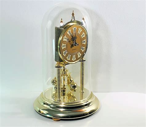 Vintage Elgin Anniversary Clock, Colonial Dial, Glass Dome, Serpentine ...