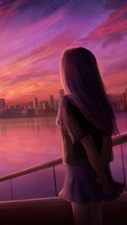 412x732 Girl Bridge Cityscape Digital Art 4k 412x732 Resolution HD 4k ...