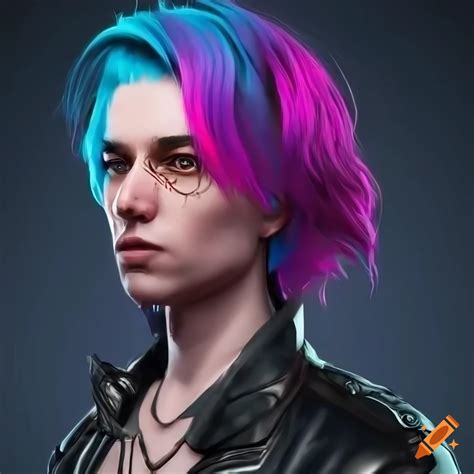 Cyberpunk male rockerboy with vibrant hair on Craiyon