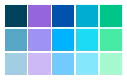 Cool color schemes, color combinations, color palettes for print (CMYK) and Web (RGB + HTML)
