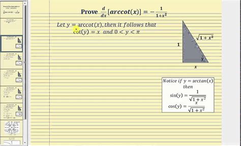 Proof - The Derivative of f(x)=arccot(x): d/dx[arccot(x)] - YouTube