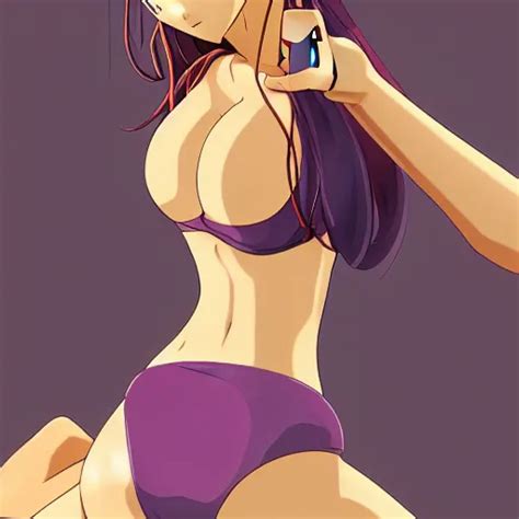 beautiful anime girl in a bikini bending over to grab | Stable Diffusion