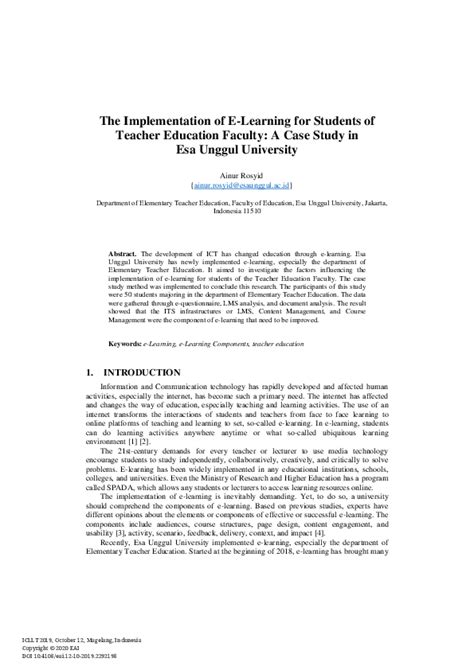 (PDF) The Implementation of E-Learning for Students of Teacher ...