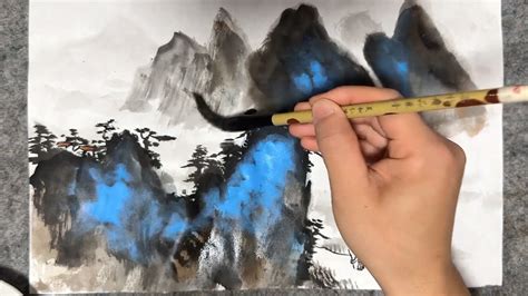 Traditional Chinese brush painting - Mountains and cloud - YouTube