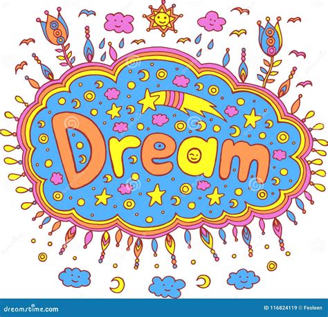 Doodle Illustration with Dream Word. Cartoon Lettering Art Stock Vector - Illustration of ...