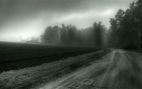 Foggy Roadway: A Serene Black & White HD Wallpaper