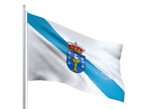 Galicia Autonomous Community in Spain Flag Waving on White Background, Close Up, Isolated. 3D ...