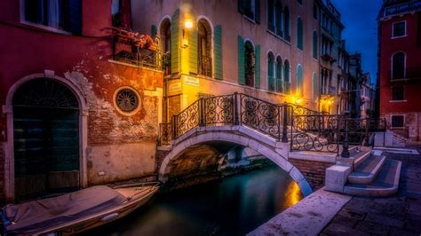 Venice canal at night, Italy - backiee