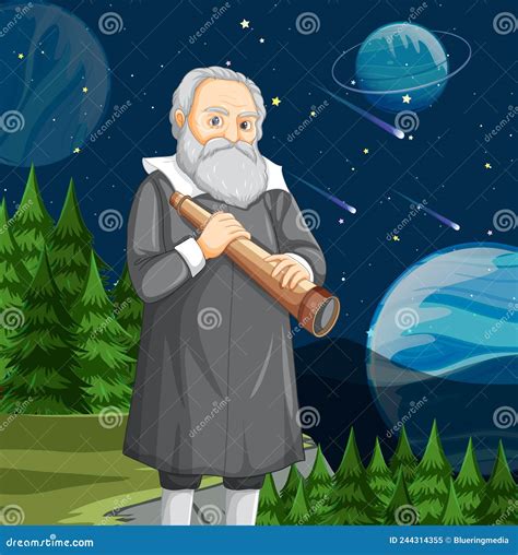 Galileo Galilei Cartoon Character Holding Telescope Stock Vector ...